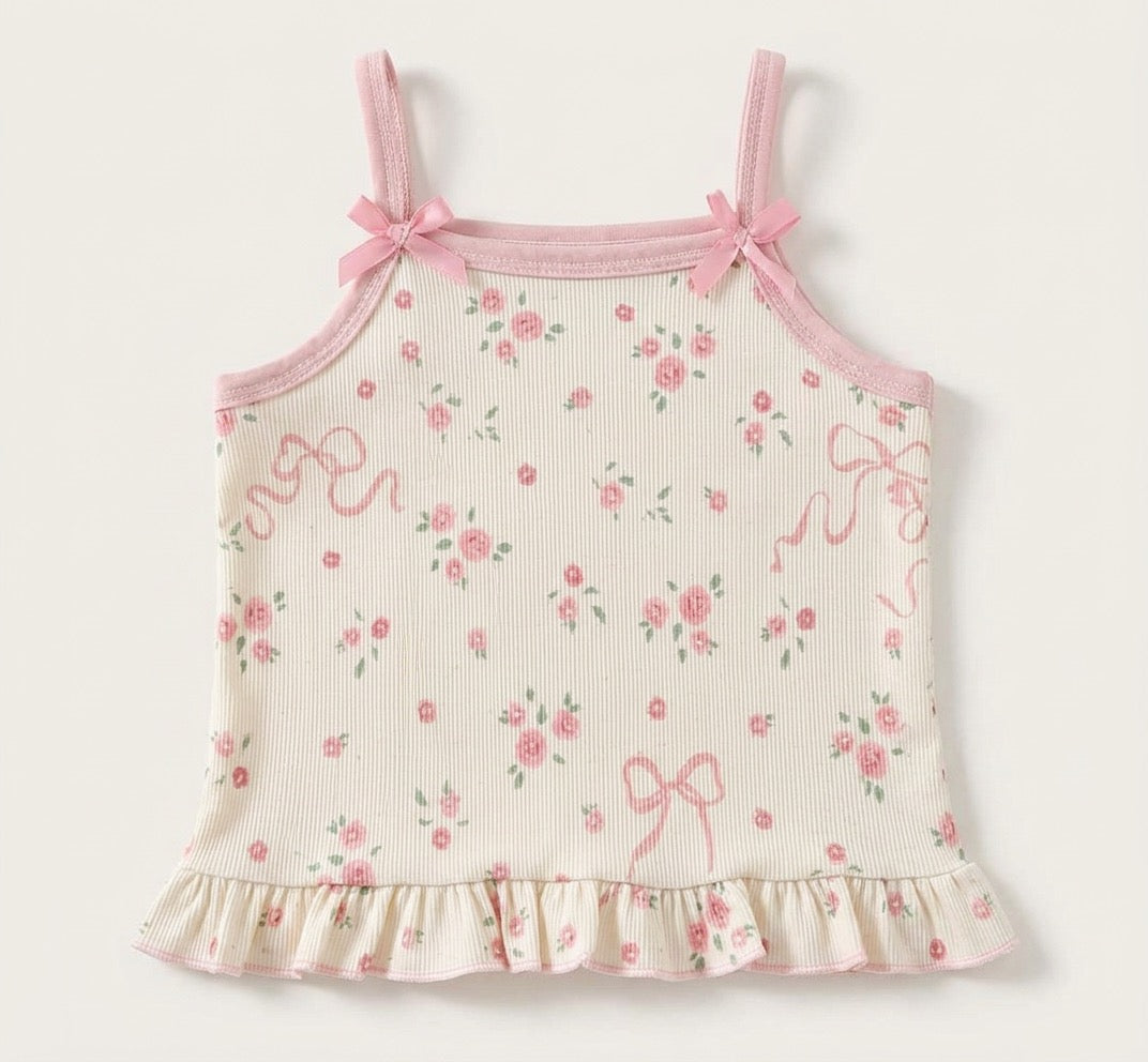 Girls Pink Rose Bow Ruffle Co-ord Set
