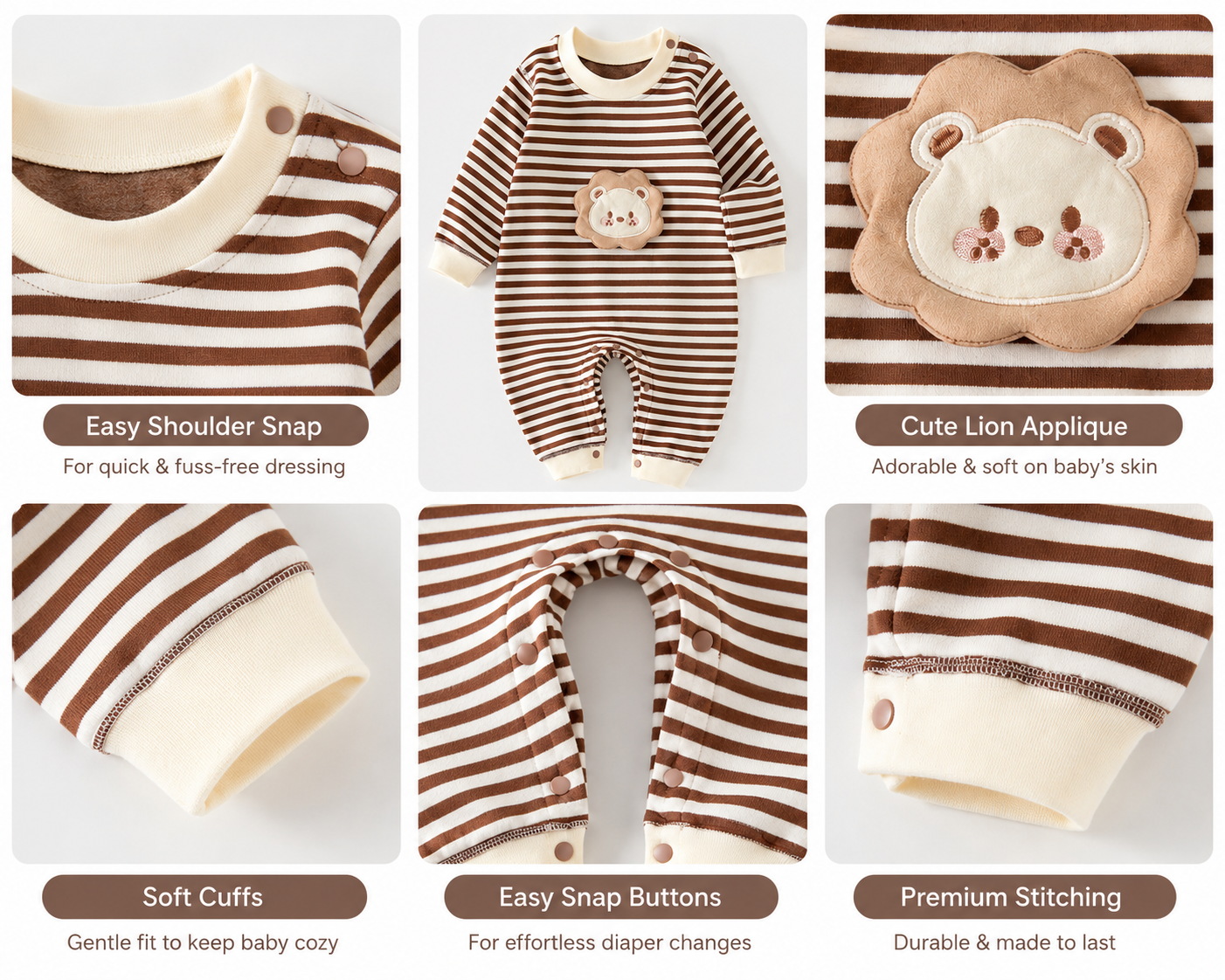 Soft & Breathable - Baby & Toddler - 3D Lion Cuddle Cub Romper