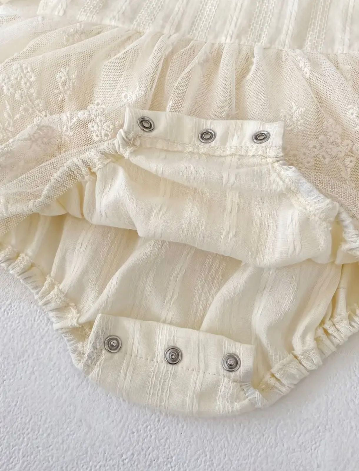 Soft & Breathable - Baby & Toddler - 100% Cotton Puff Sleeves Lace Tulle Princess Romper Dress
