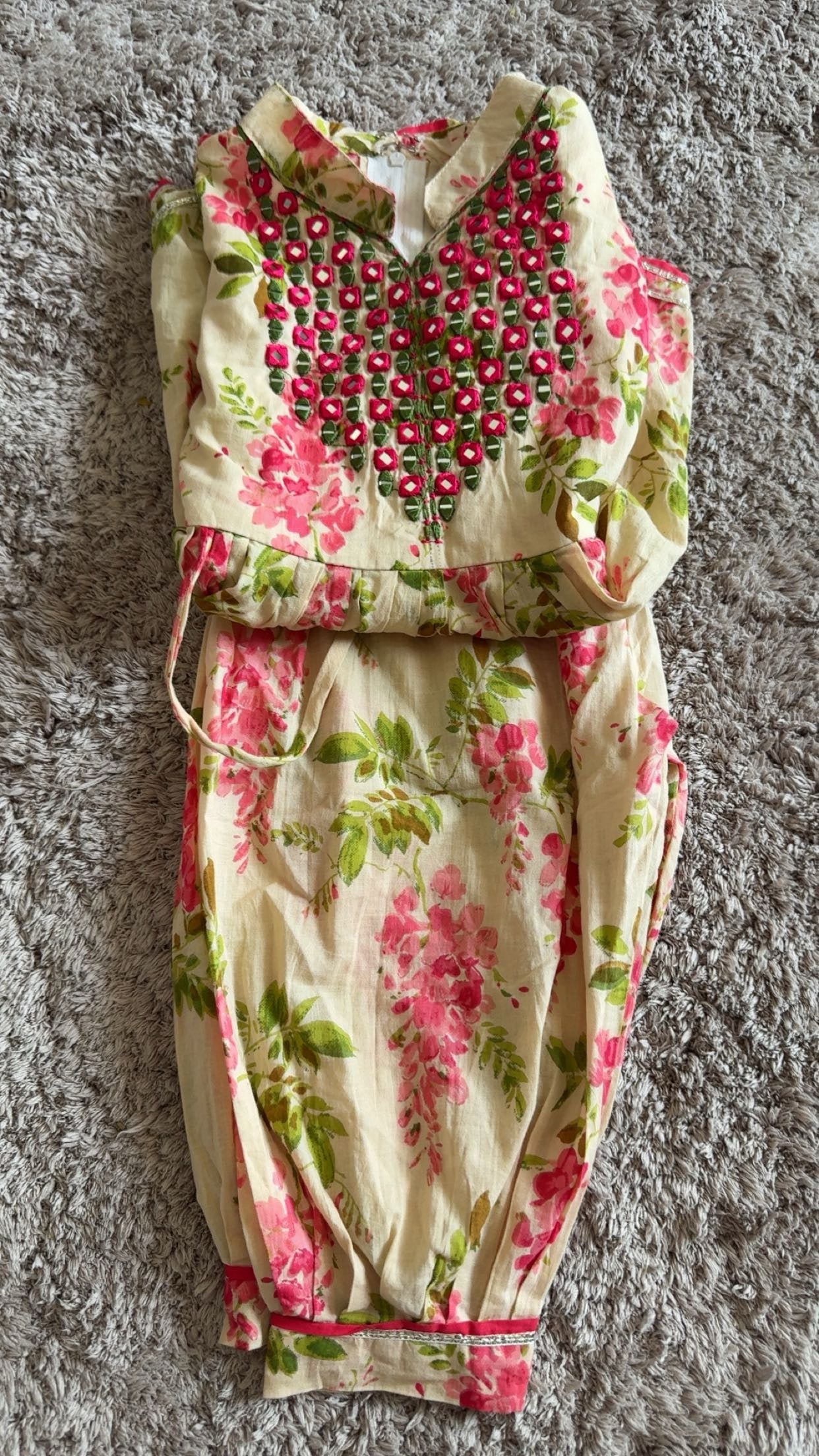 Girls Printed Full Ethnic Co-ord Set with Beautiful Mirror Work