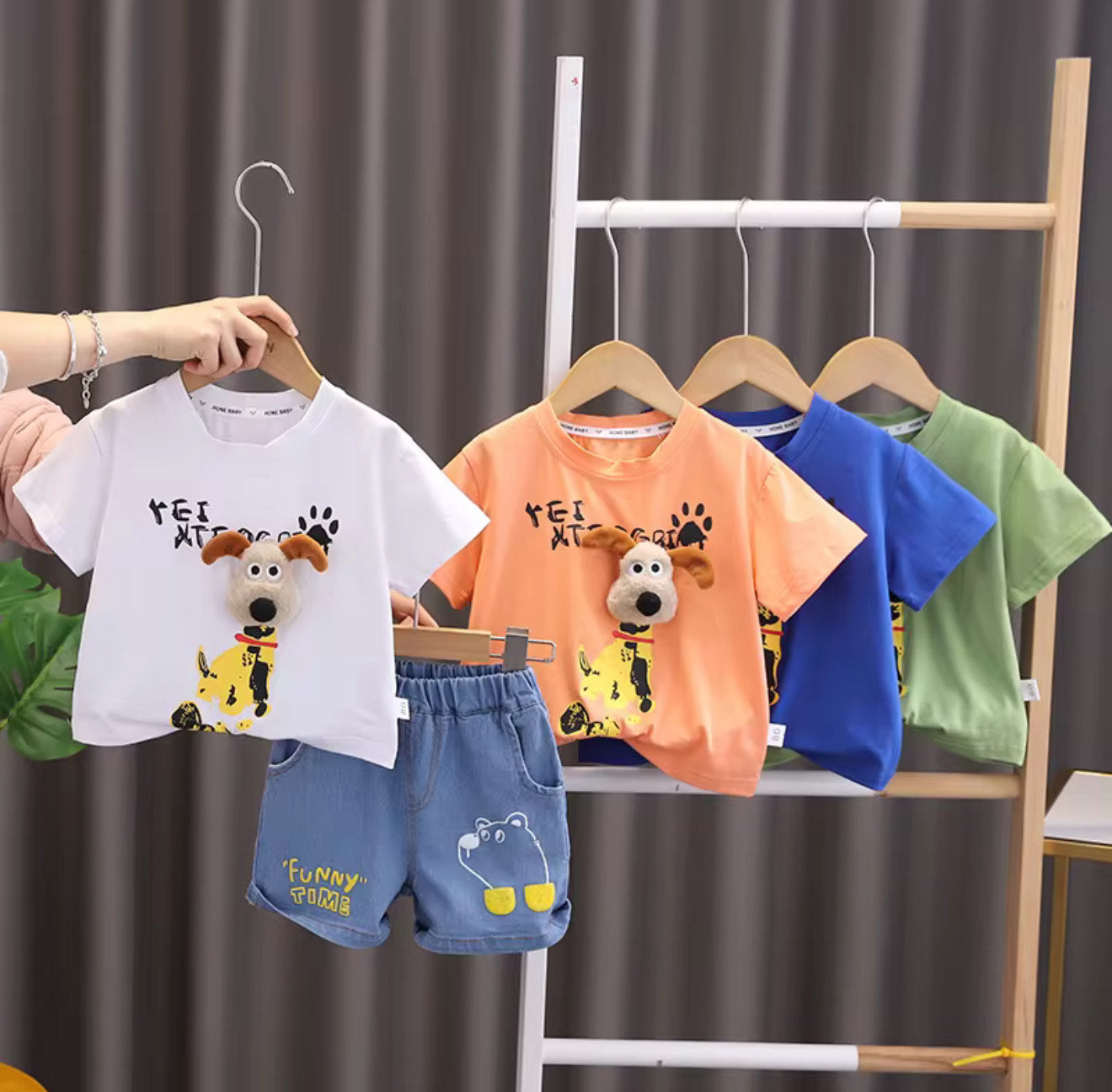 Kids 3D Stylish T-Shirt With Soft Denim Shorts - Orange
