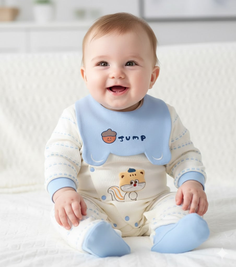 Trendy Soft & Breathable - Trendy Baby 3D Bodysuit With Fleece & Matching Bib - Kitty