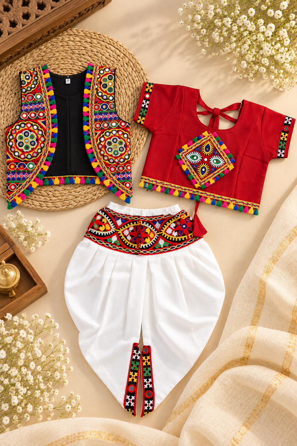 Girls Soft & Comfortable - Navratri Set with Matching Bow, Bangle and Glasses