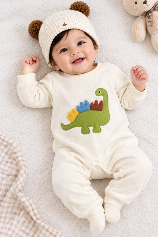 Soft & Breathable - Baby & Toddler - Baby Cozy Dino Applique Baby Footed Romper