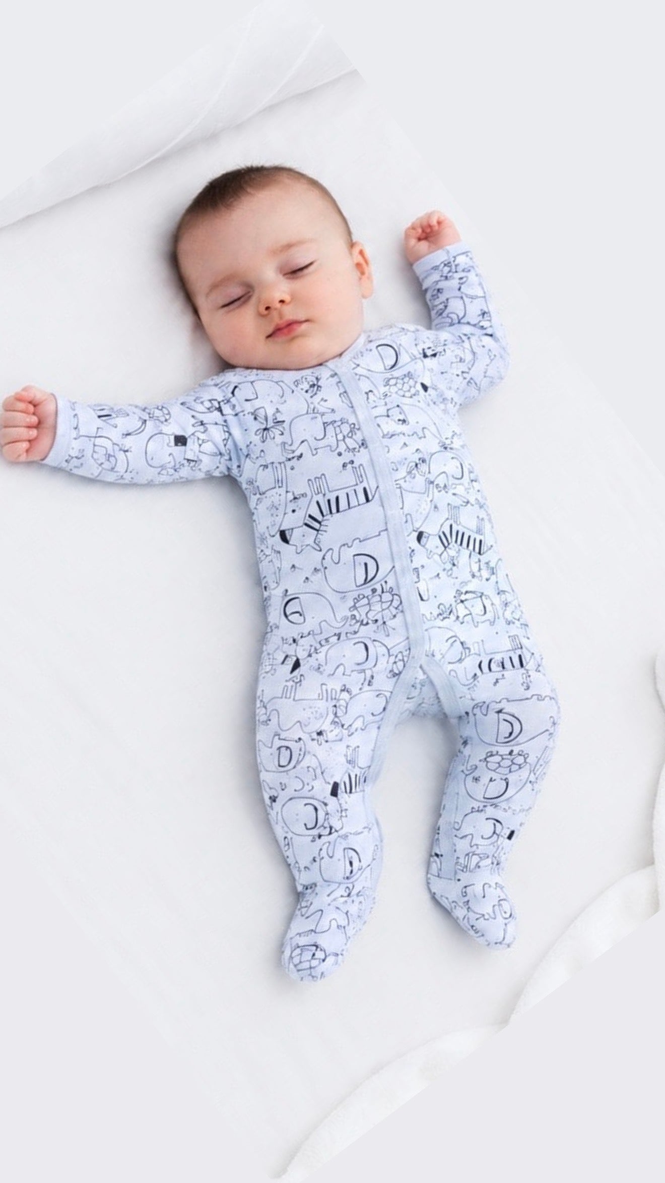 Soft & Breathable - Baby & Toddler - Baby Elephant & Safari Print Full-Sleeve Sleepsuit