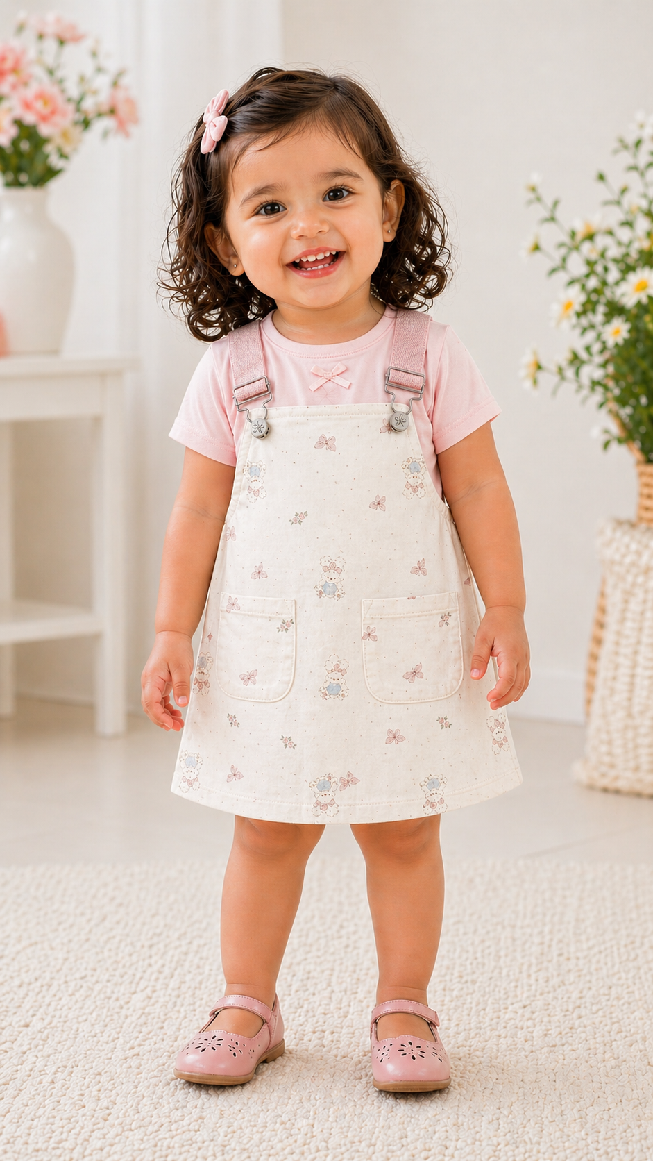 Girls Pink Pinafore Dress Set with Soft Tee