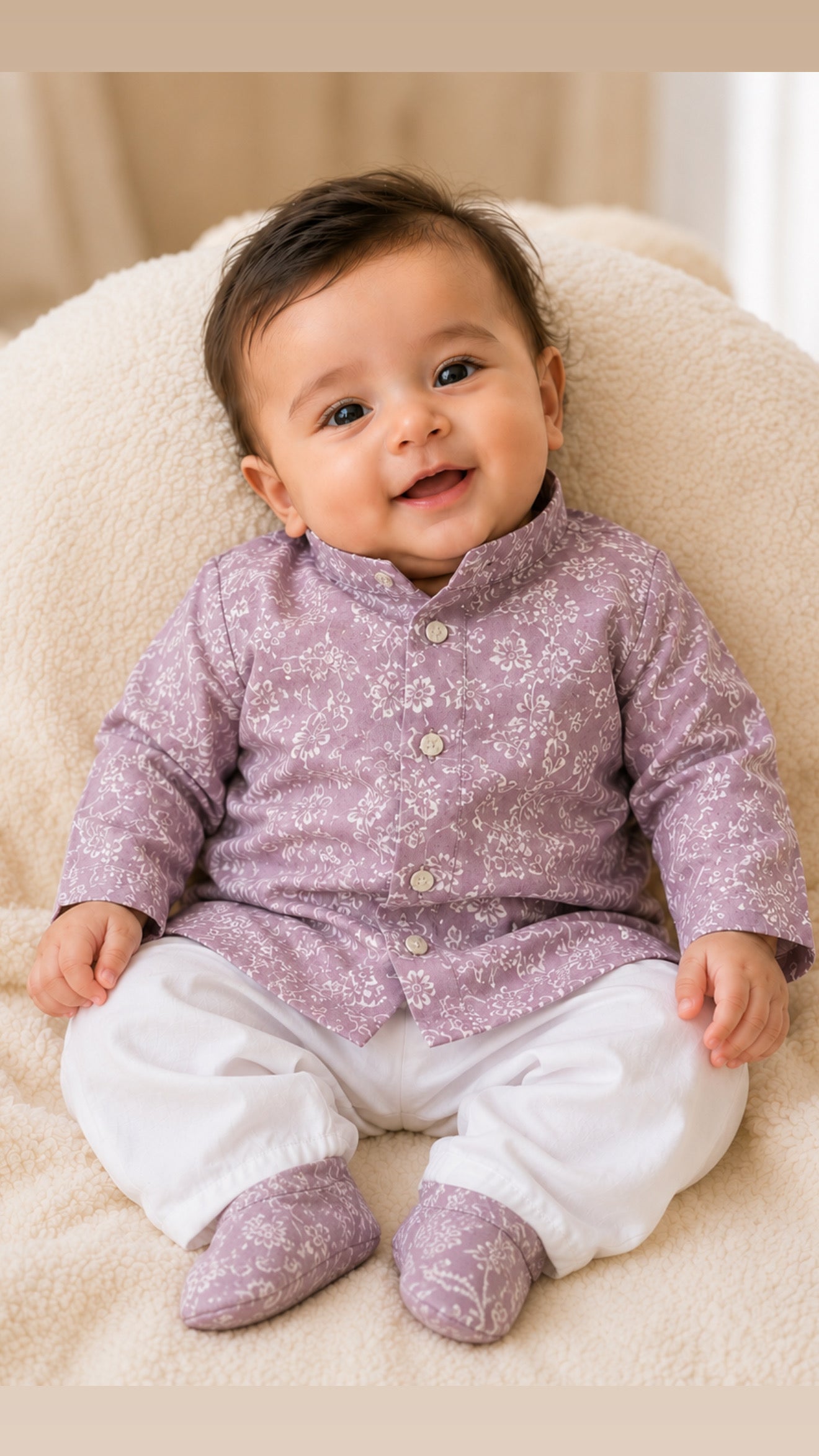 Soft & Breathable - Baby & Toddler - Ethnic - Lilac Bloom Lavender Kurta Set with Matching Booties