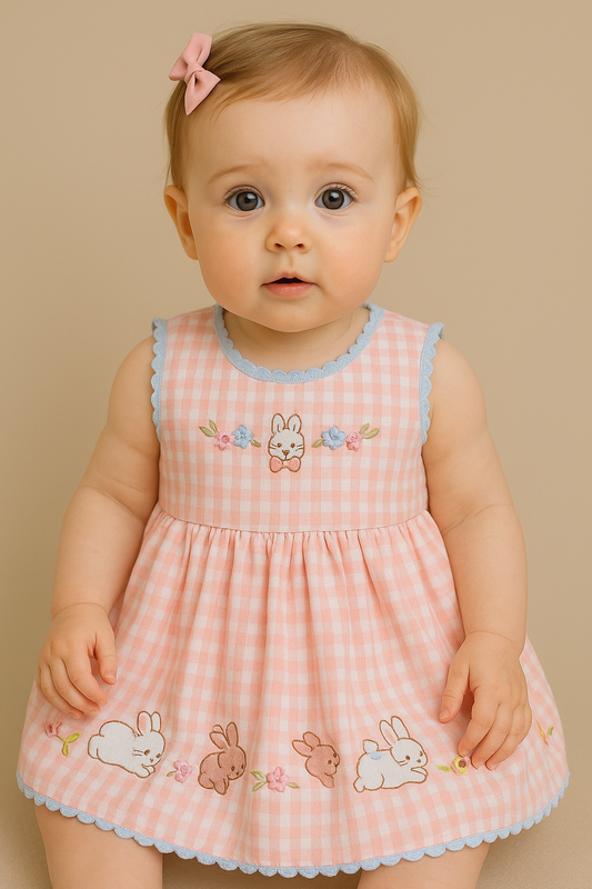 Soft & Breathable - Baby & Toddler’s Checked Rabbit Dress