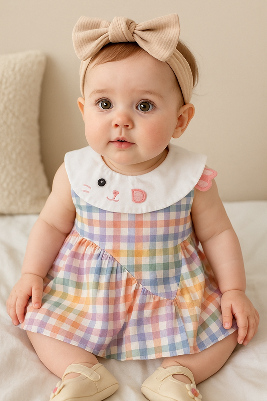 Soft & Breathable - Baby & Toddler’s Checked Cartoon Dress