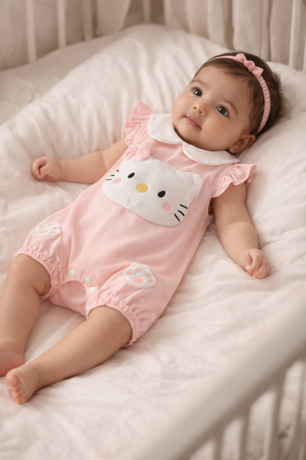Soft & Breathable - Baby & Toddler - 3D Hello Kitty Plushy Romper - Pastel Pink