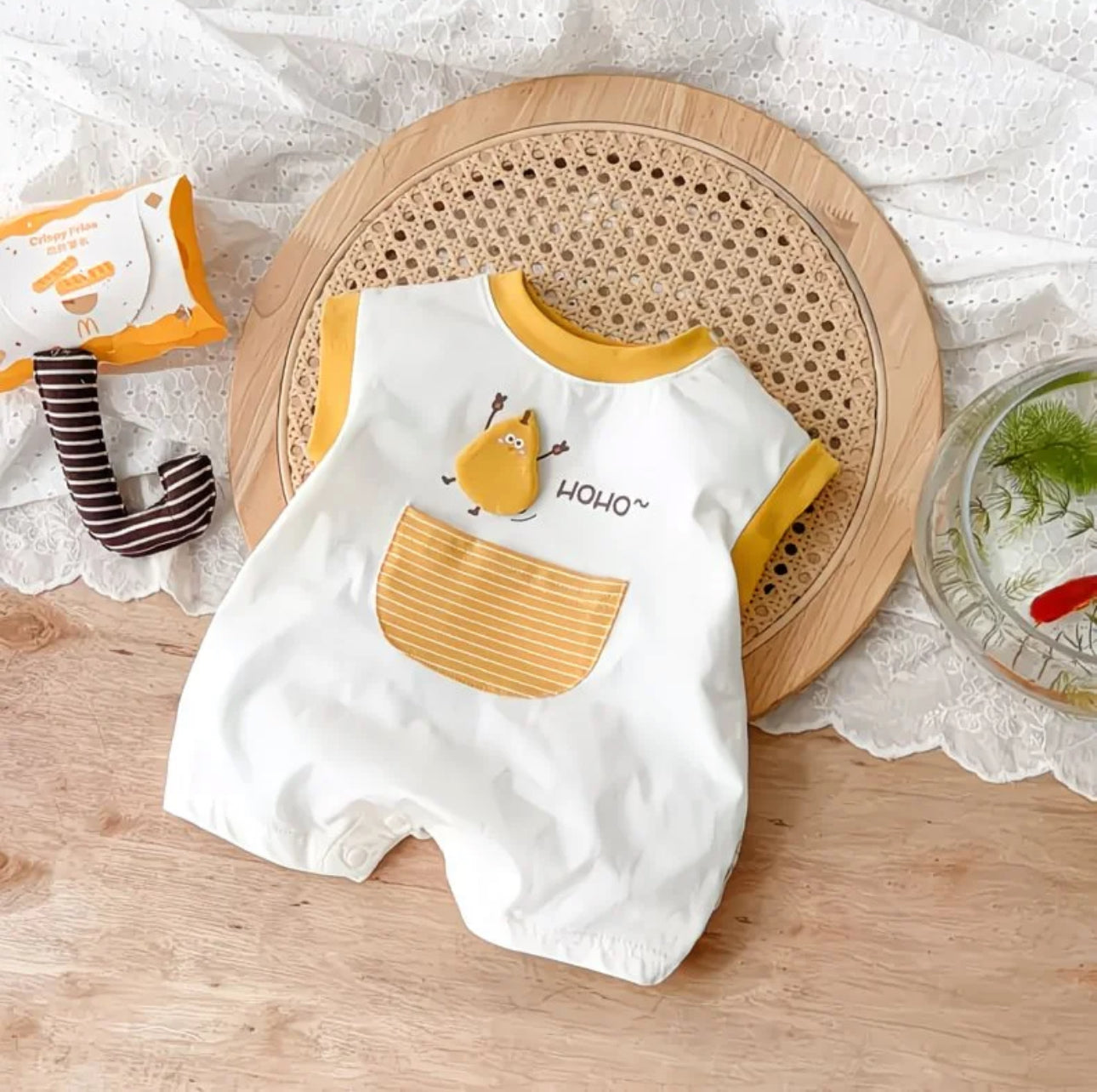 Soft & Breathable - Elegant 3D Baby Romper – Sunny Pear Edition