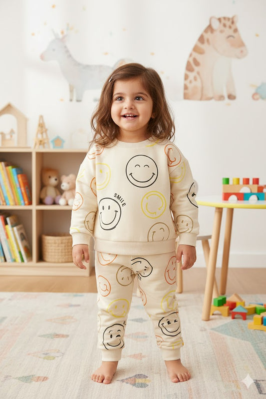 Trendy Girls Soft Cute & Cozy Co-ord Set - Smiley