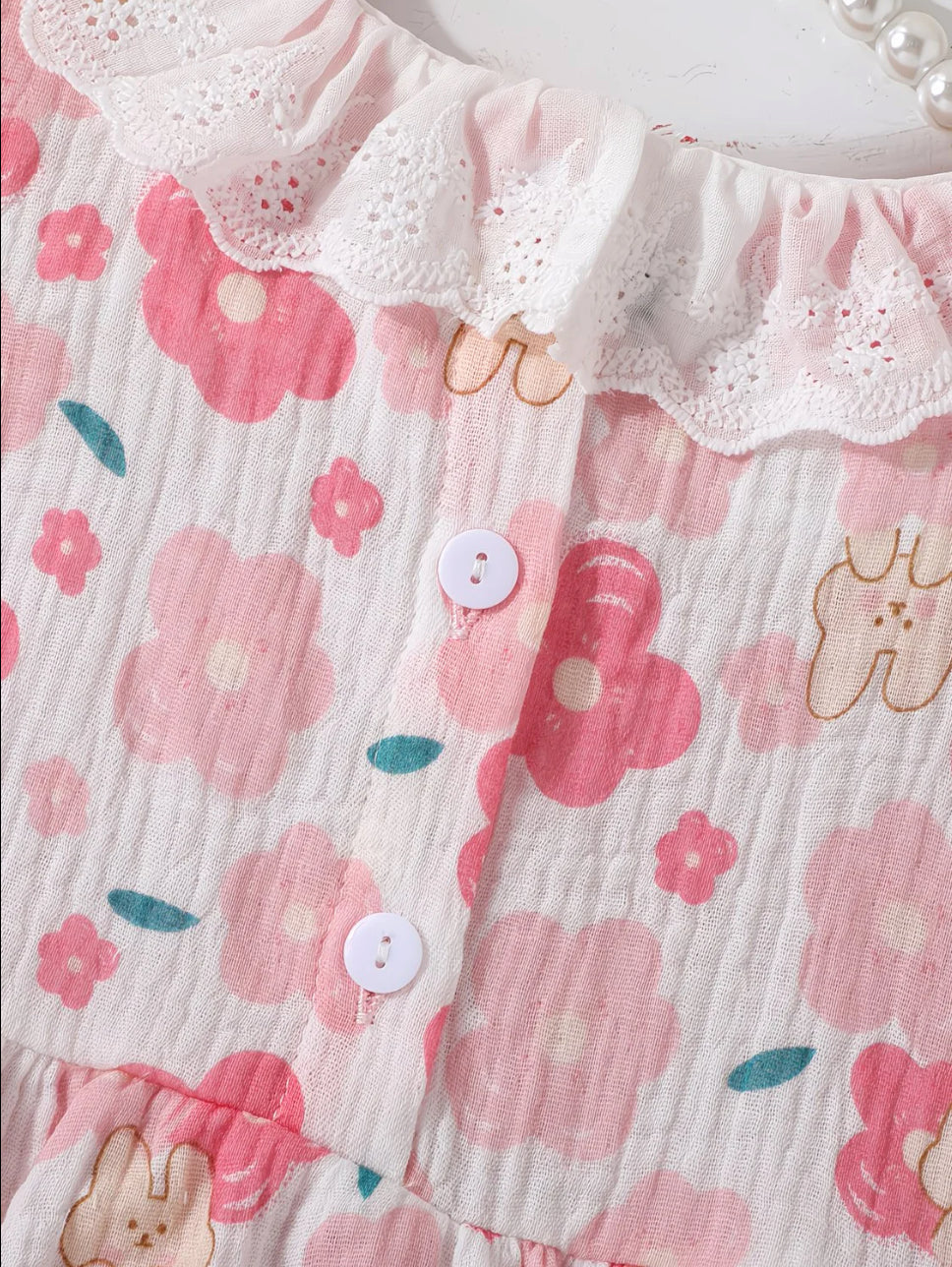 Soft & Breathable - Trendy Pink Floral Cotton Baby Girl Romper