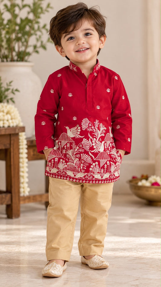 Soft & Breathable - Baby & Toddler - Elegant Ethnic Royal Crimson Red Kurta Set