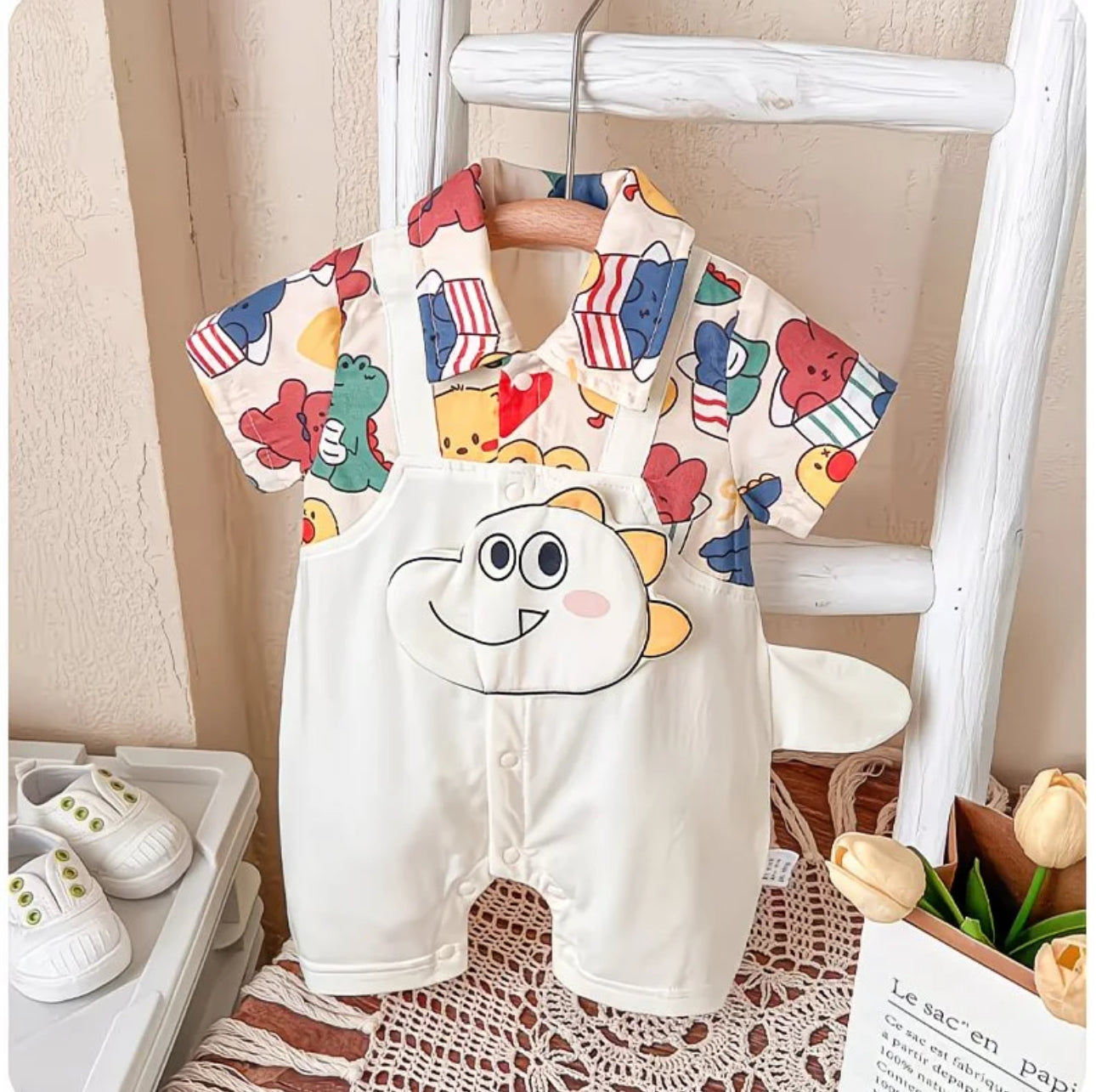 Soft & Breathable - Baby & Toddler - Baby Boy Cartoon Printed Shirt Romper