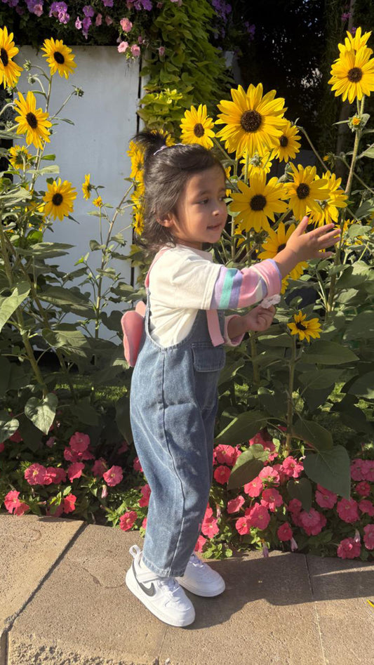 Denim Love - Girls Printed Soft Denim Dungaree with T-Shirt