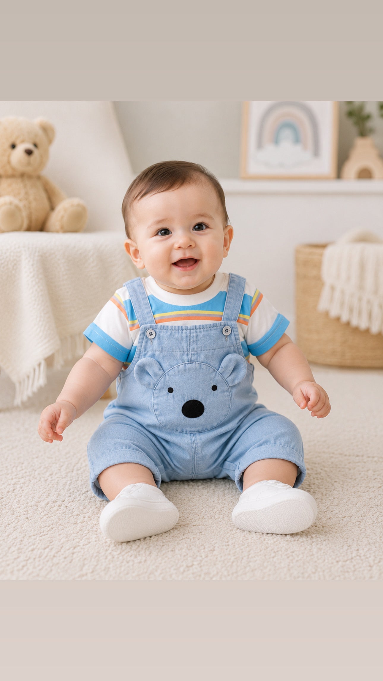 Soft & Breathable - Baby & Toddler - Cute Bear Dungaree Set