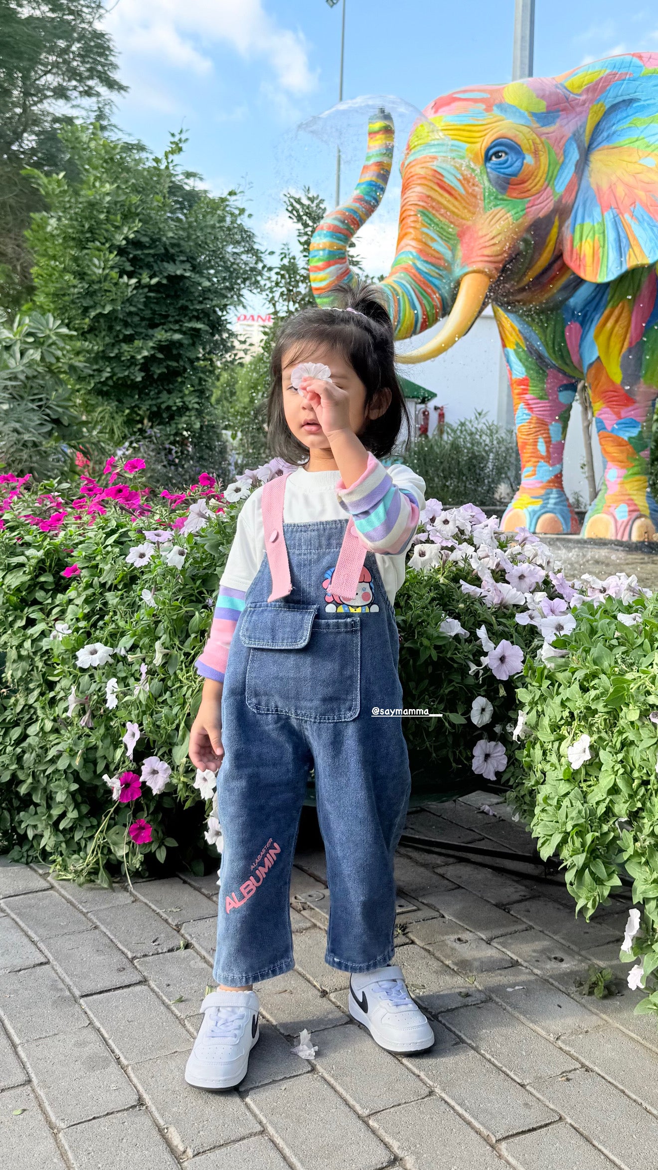 Denim Love - Girls Printed Soft Denim Dungaree with T-Shirt