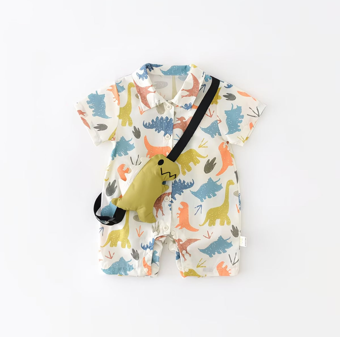 Soft & Breathable - Baby Boy Dinosaur Print Romper with Crossbody Bag