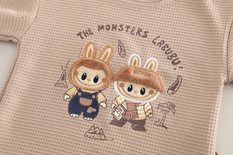 Kids Labubu Waffle T-Shirt & Shorts Co-ord Set