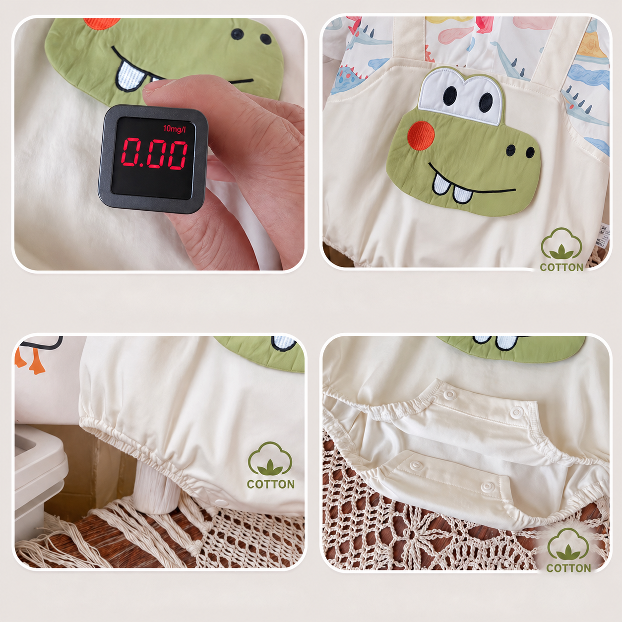 Soft & Breathable - Baby Boys Dino Print Romper Set with Crocodile Pocket Detail