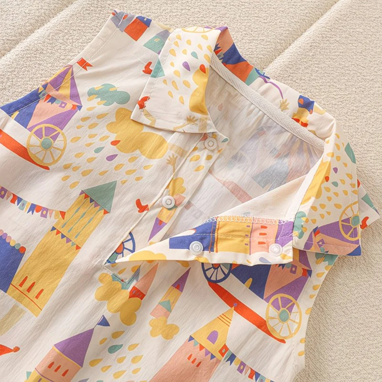 Soft & Breathable - Baby Boy Fantasy Castle Print Sleeveless Romper