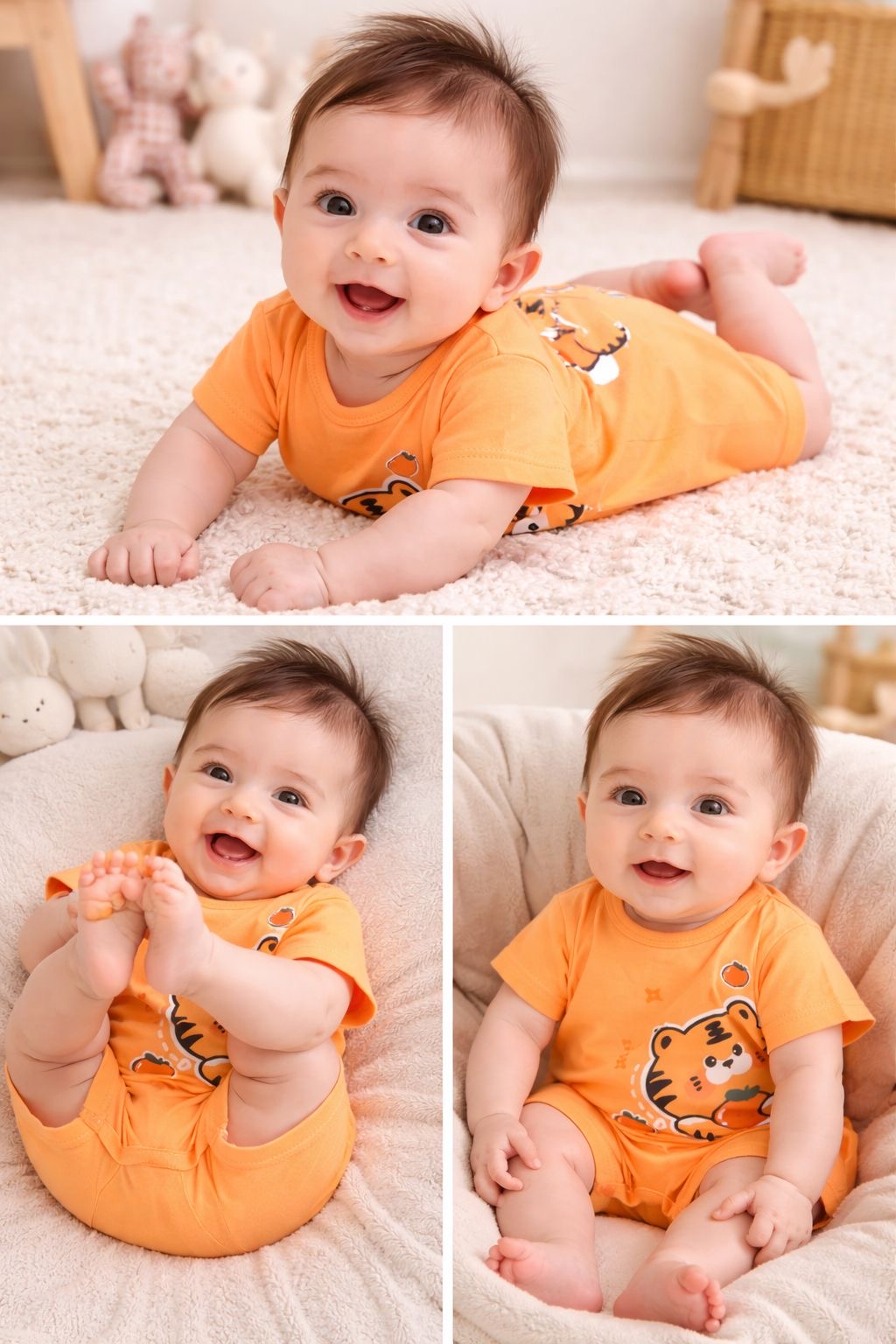 Soft & Breathable - Baby & Toddler - Elegant Tiger & Orange Print Baby Romper