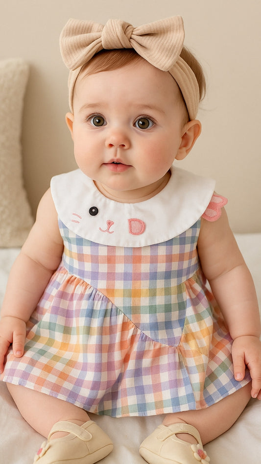 Soft & Breathable - Baby & Toddler Checked Cartoon Dress
