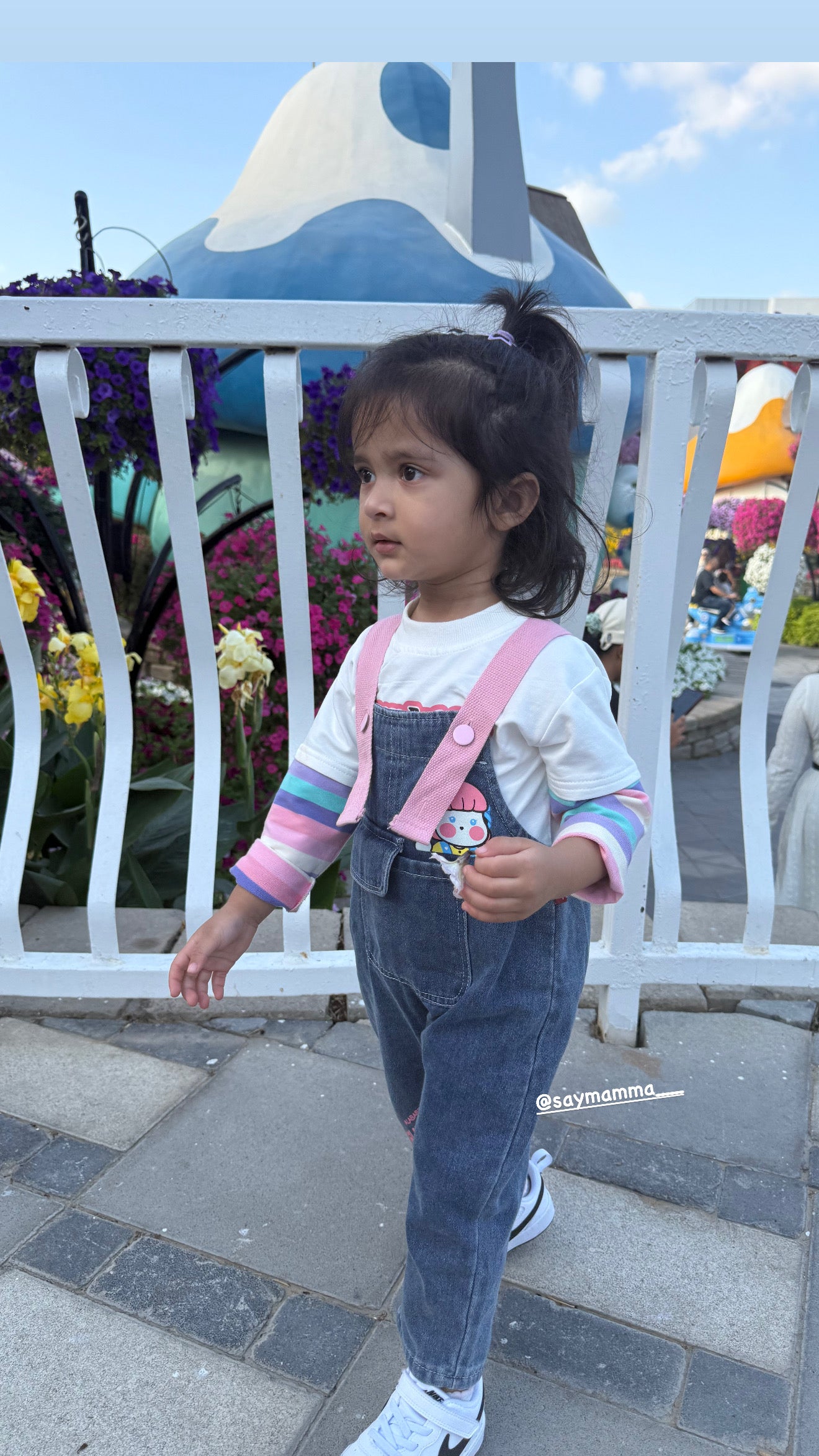 Denim Love - Girls Printed Soft Denim Dungaree with T-Shirt