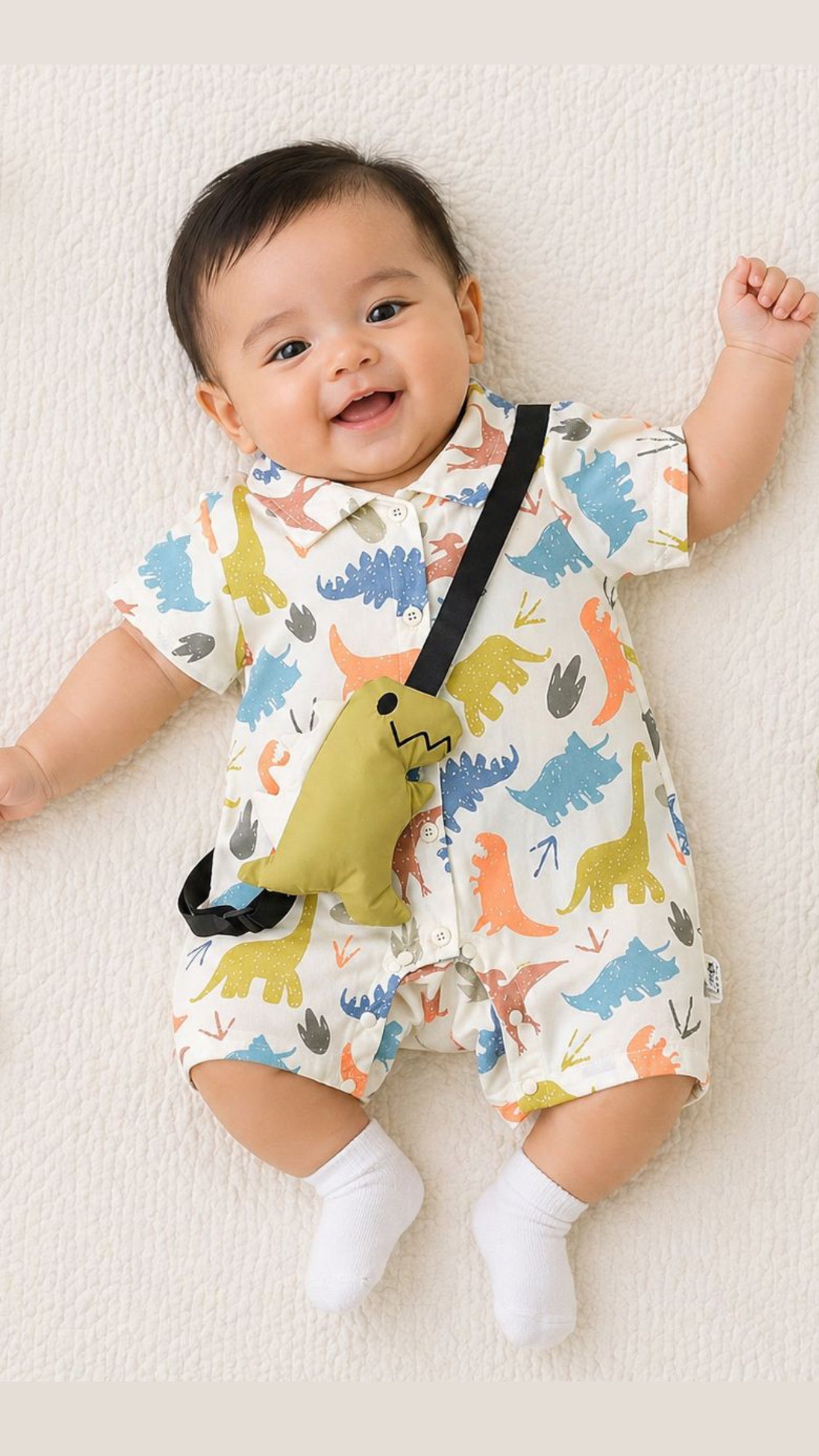 Soft & Breathable - Baby Boy Dinosaur Print Romper with Crossbody Bag