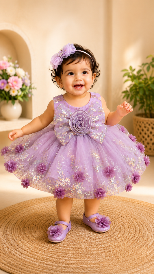 Girls Soft Lilac Bloom Princess Dress