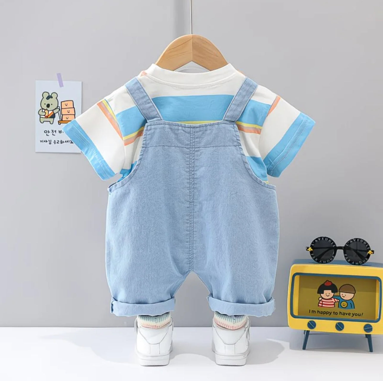 Soft & Breathable - Baby & Toddler - Cute Bear Dungaree Set