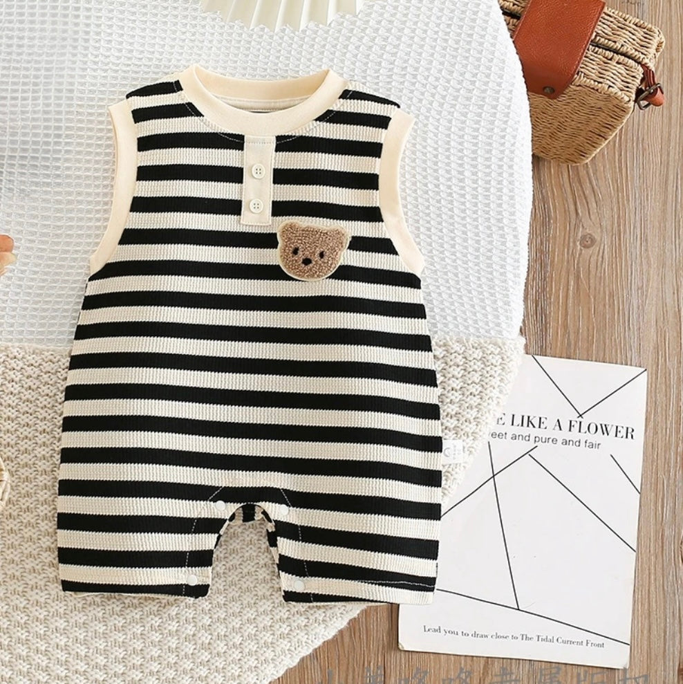 Soft & Breathable - Baby & Toddler - Elegant Baby Bear Striped Sleeveless Romper
