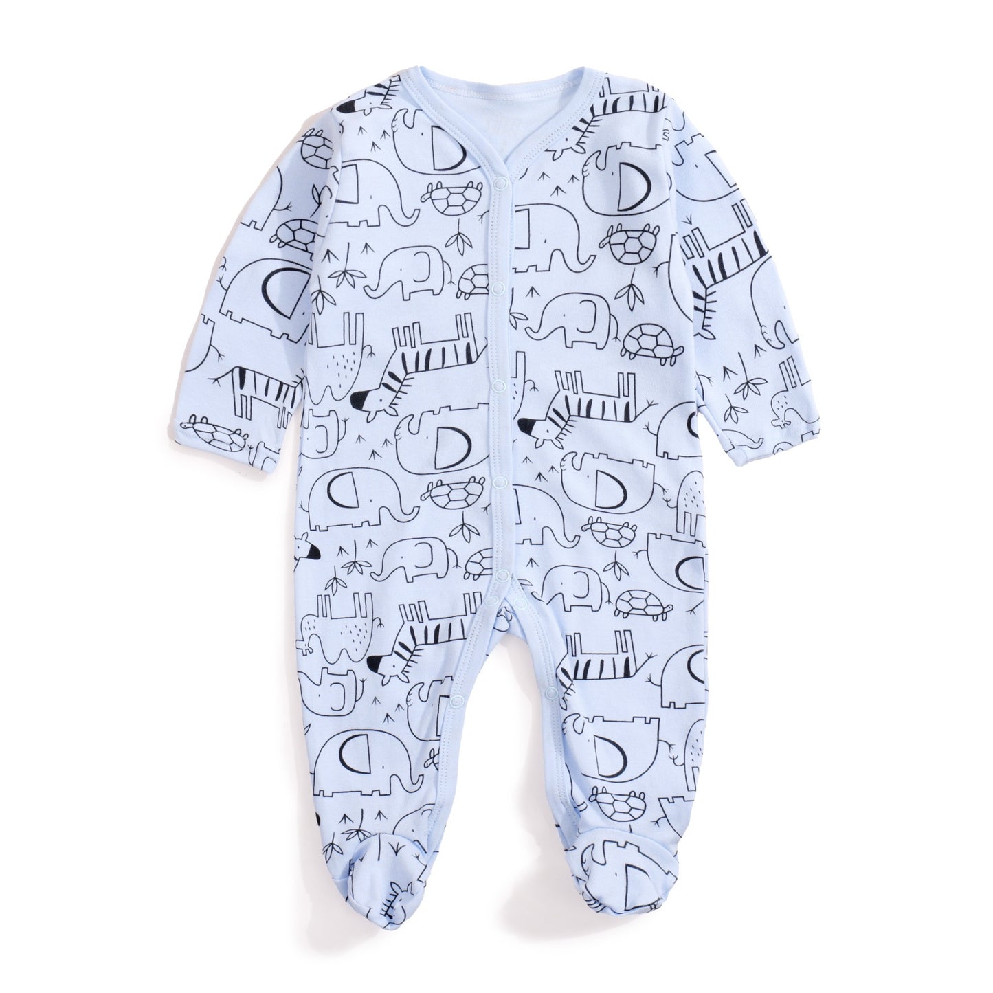 Soft & Breathable - Baby & Toddler - Baby Elephant & Safari Print Full-Sleeve Sleepsuit