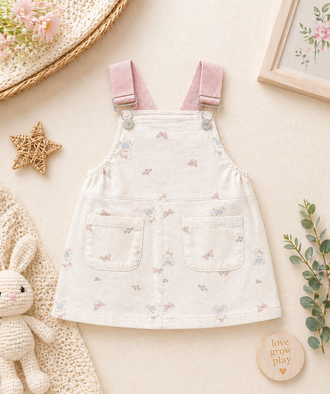Girls Pink Pinafore Dress Set with Soft Tee