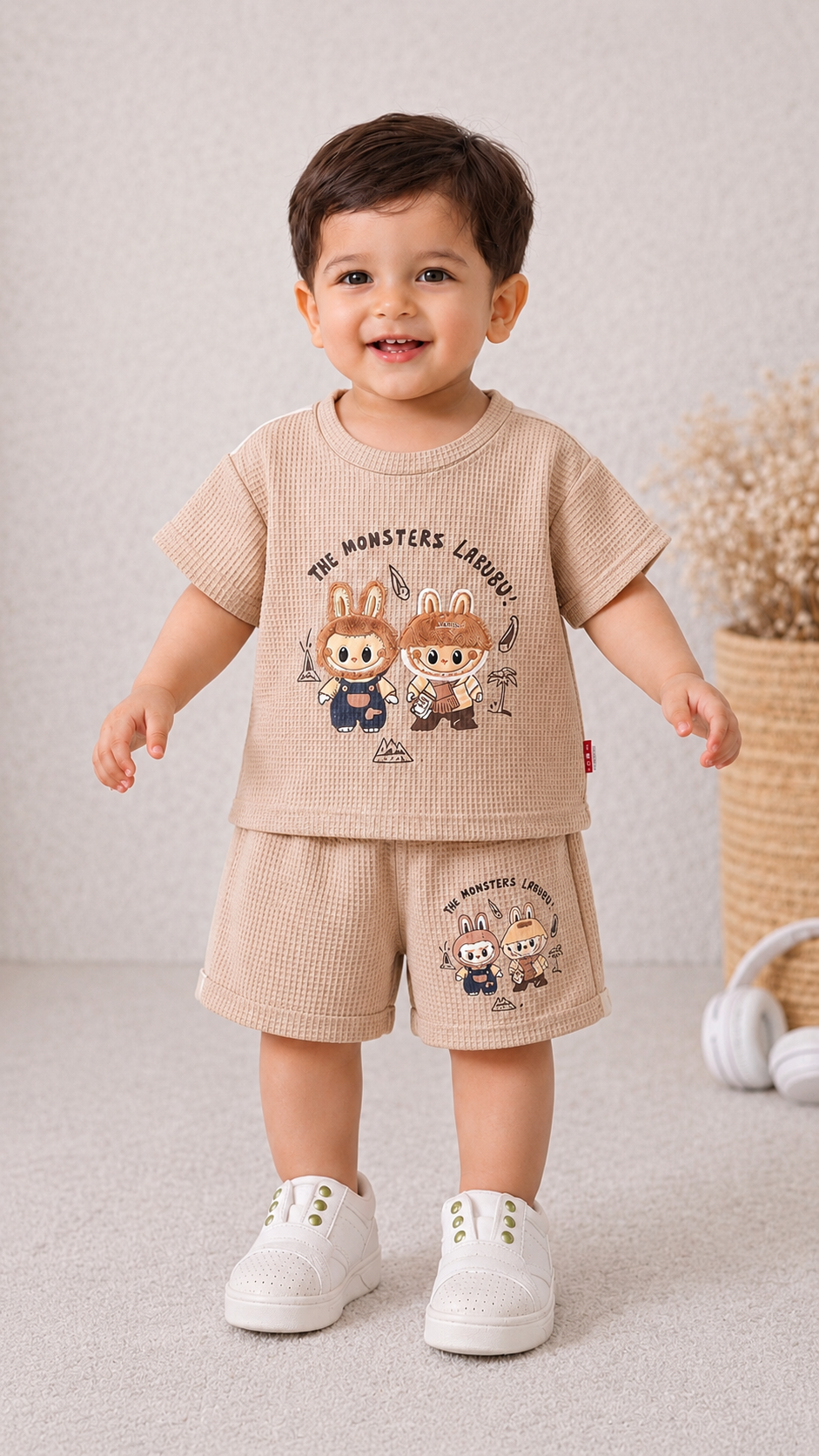 Kids Labubu Waffle T-Shirt & Shorts Co-ord Set