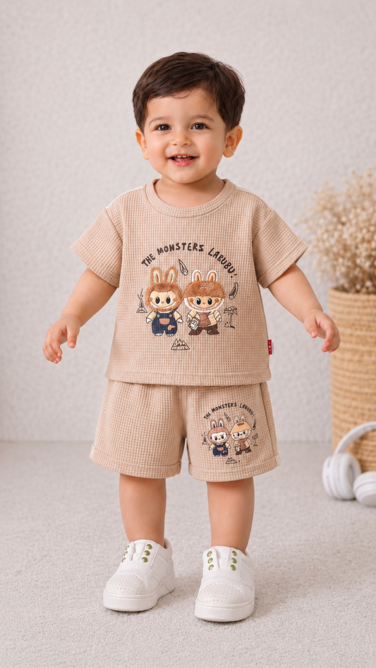 Kids Labubu Waffle T-Shirt & Shorts Co-ord Set