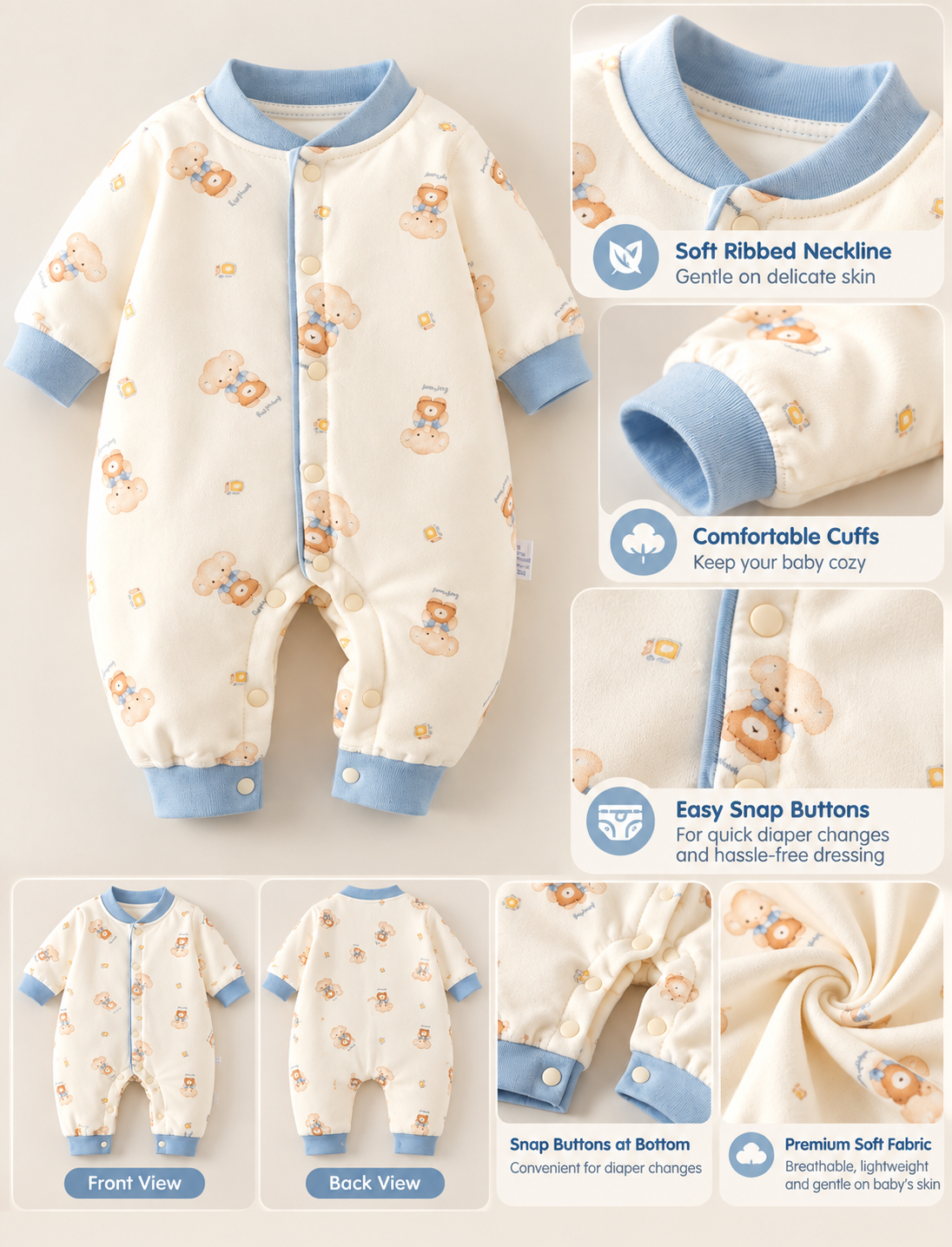 Soft & Breathable - Baby & Toddler - Baby Elephant Snuggles Cozy Romper