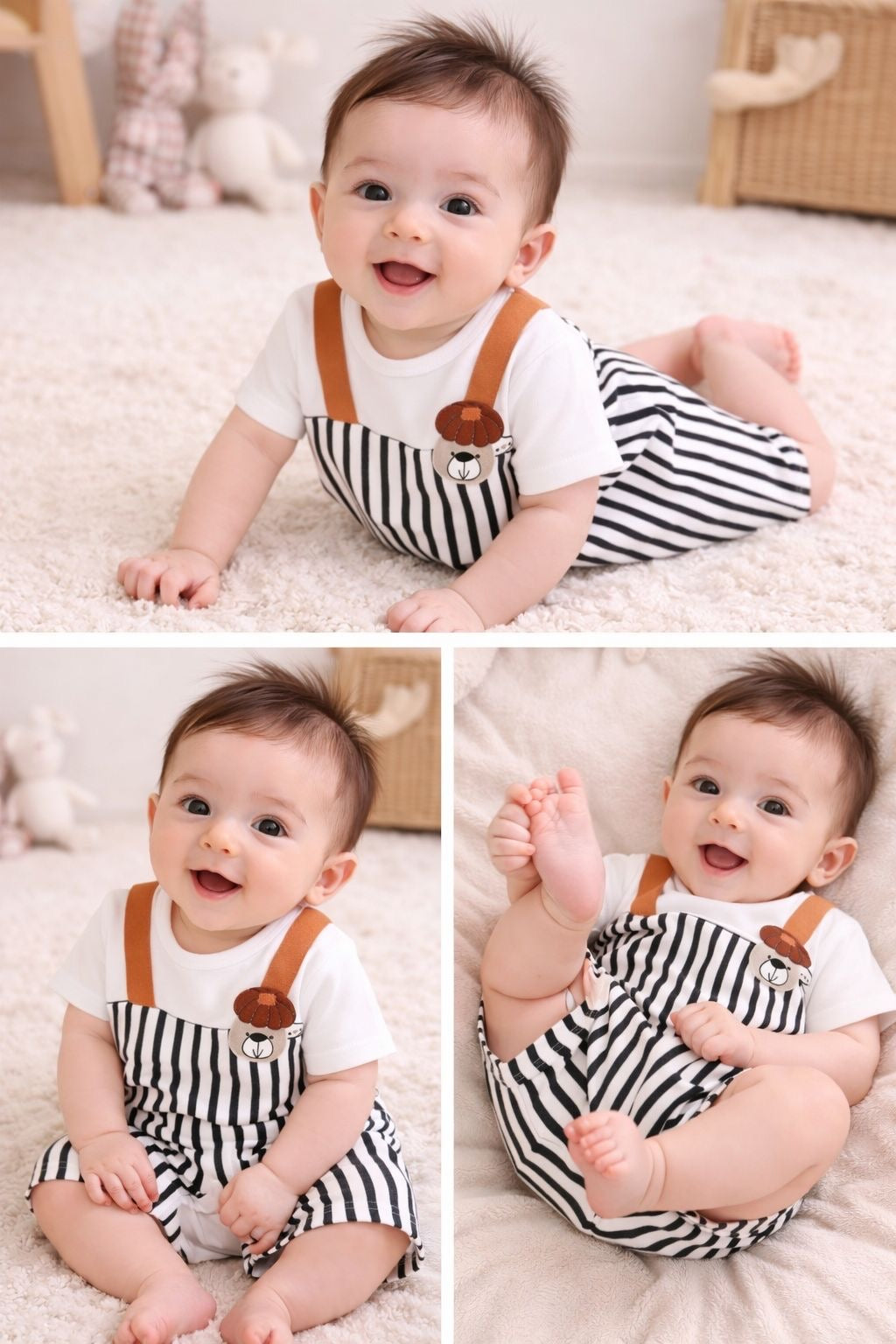 Soft & Breathable - Baby & Toddler - Elegant Stripe Suspender Romper