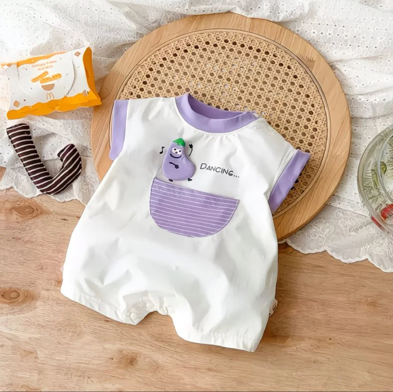 Soft & Breathable - Elegant 3D Baby Romper - Dancing Brinjal