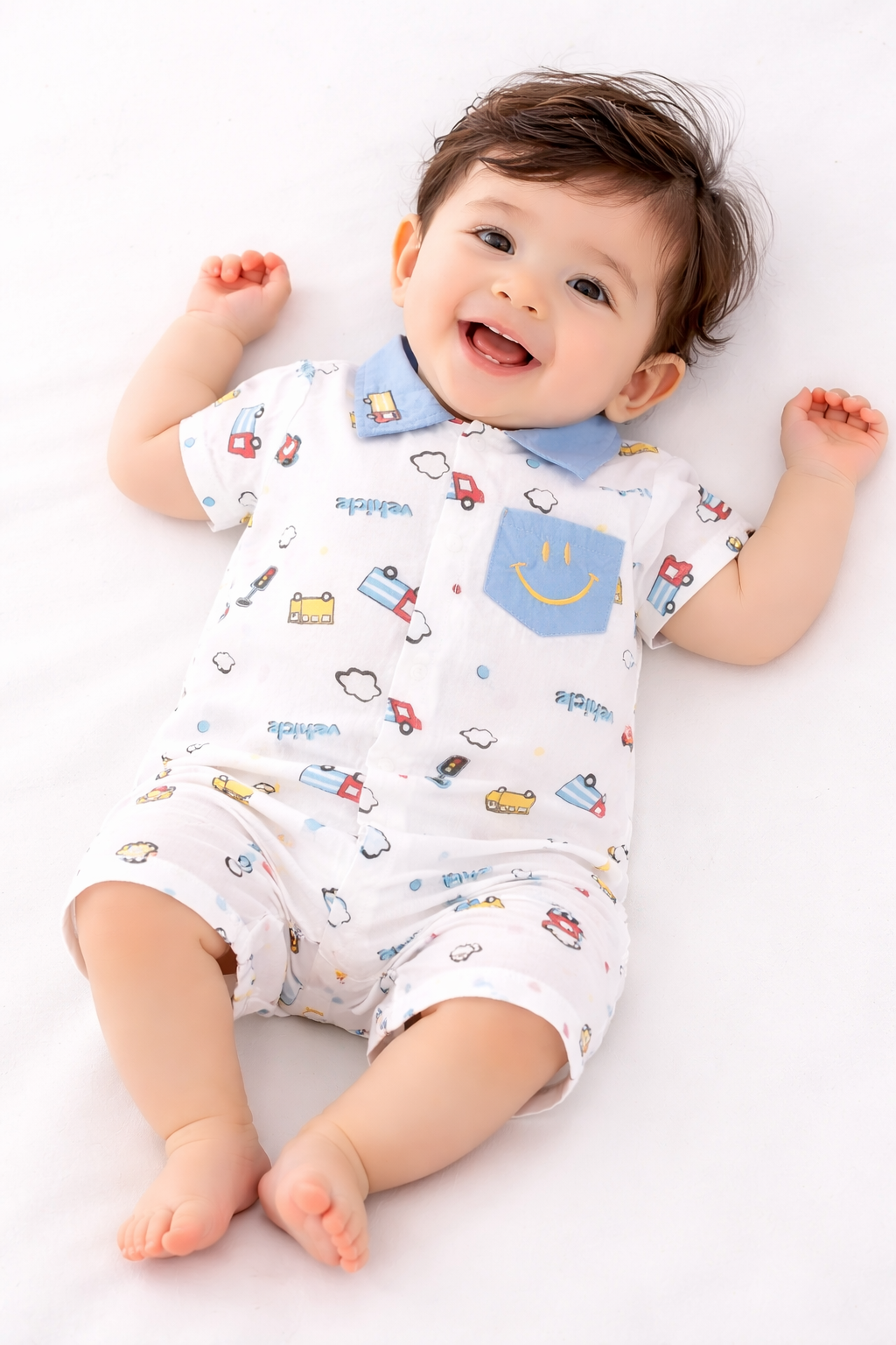 Soft & Breathable - Baby & Toddler - Traffic Print Collared Baby Romper