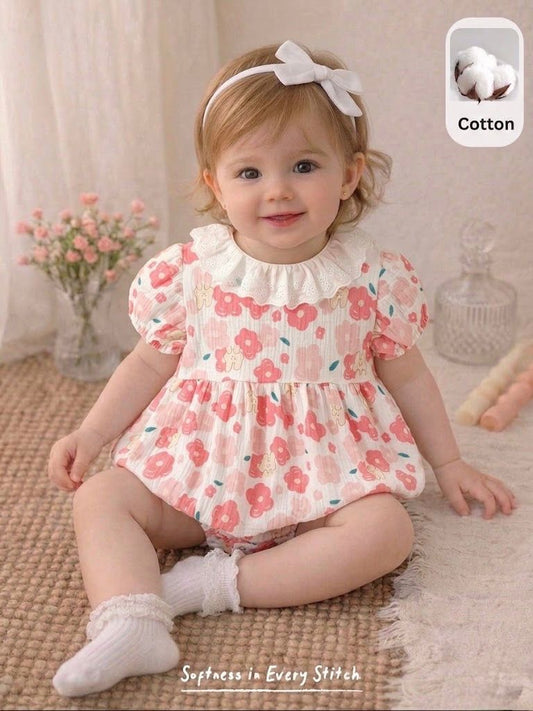 Soft & Breathable - Trendy Pink Floral Cotton Baby Girl Romper
