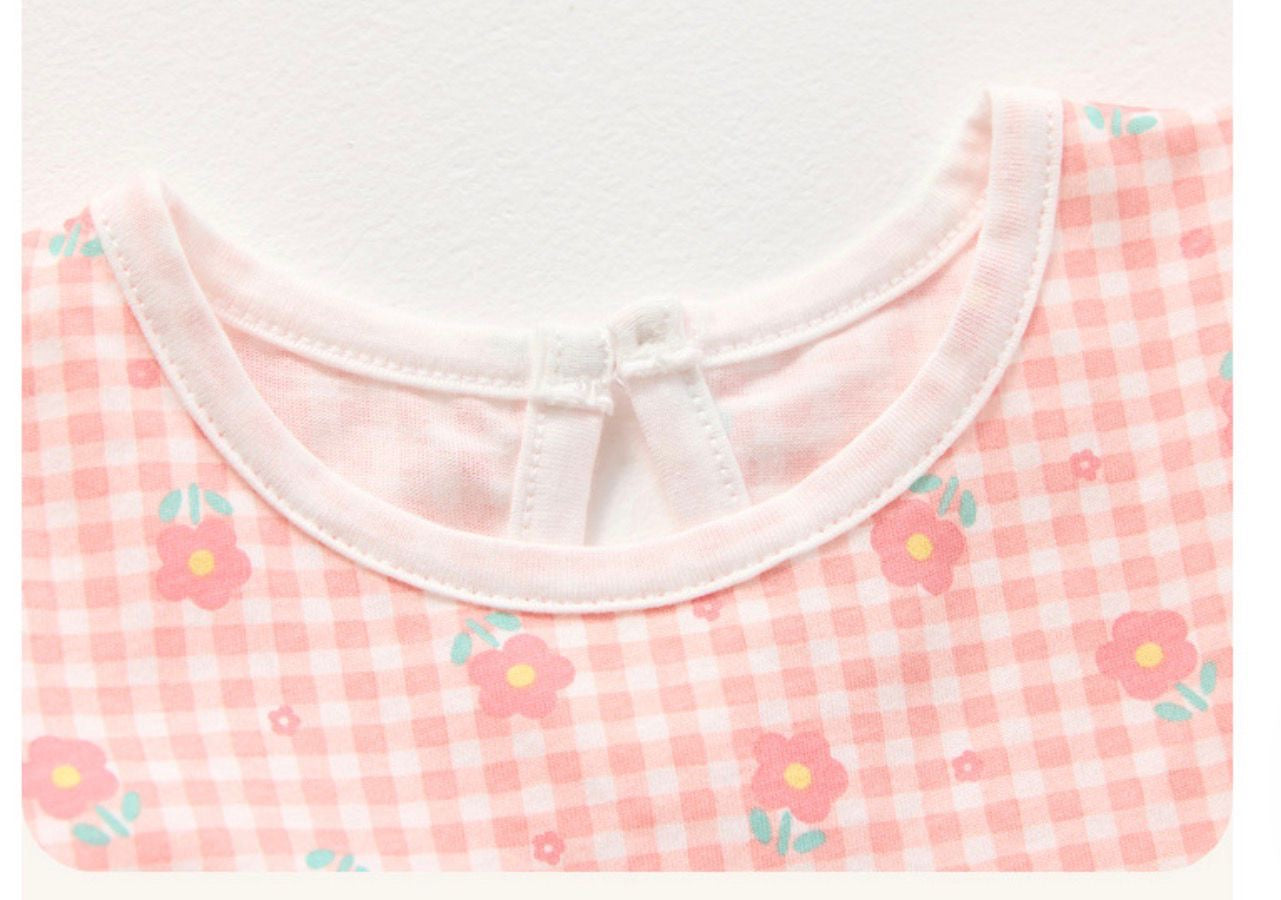 Girls Pink Gingham Floral Baby Dress with Ruffle Sleeves