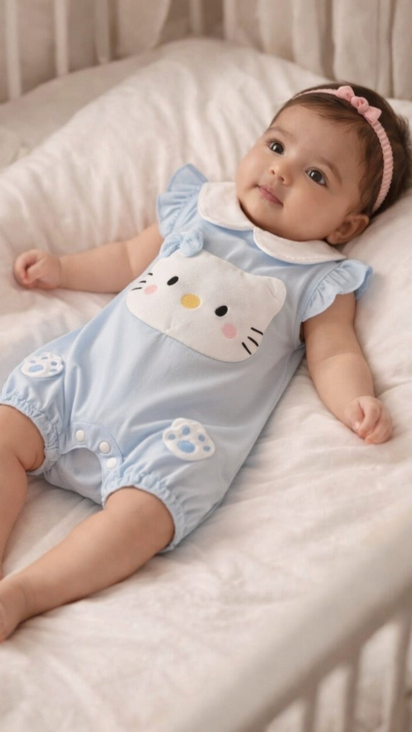 Soft & Breathable - Baby & Toddler - Plushy 3D Hello Kitty Romper - Pastel Blue