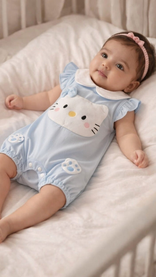 Soft & Breathable - Baby & Toddler - Plushy 3D Hello Kitty Romper - Pastel Blue