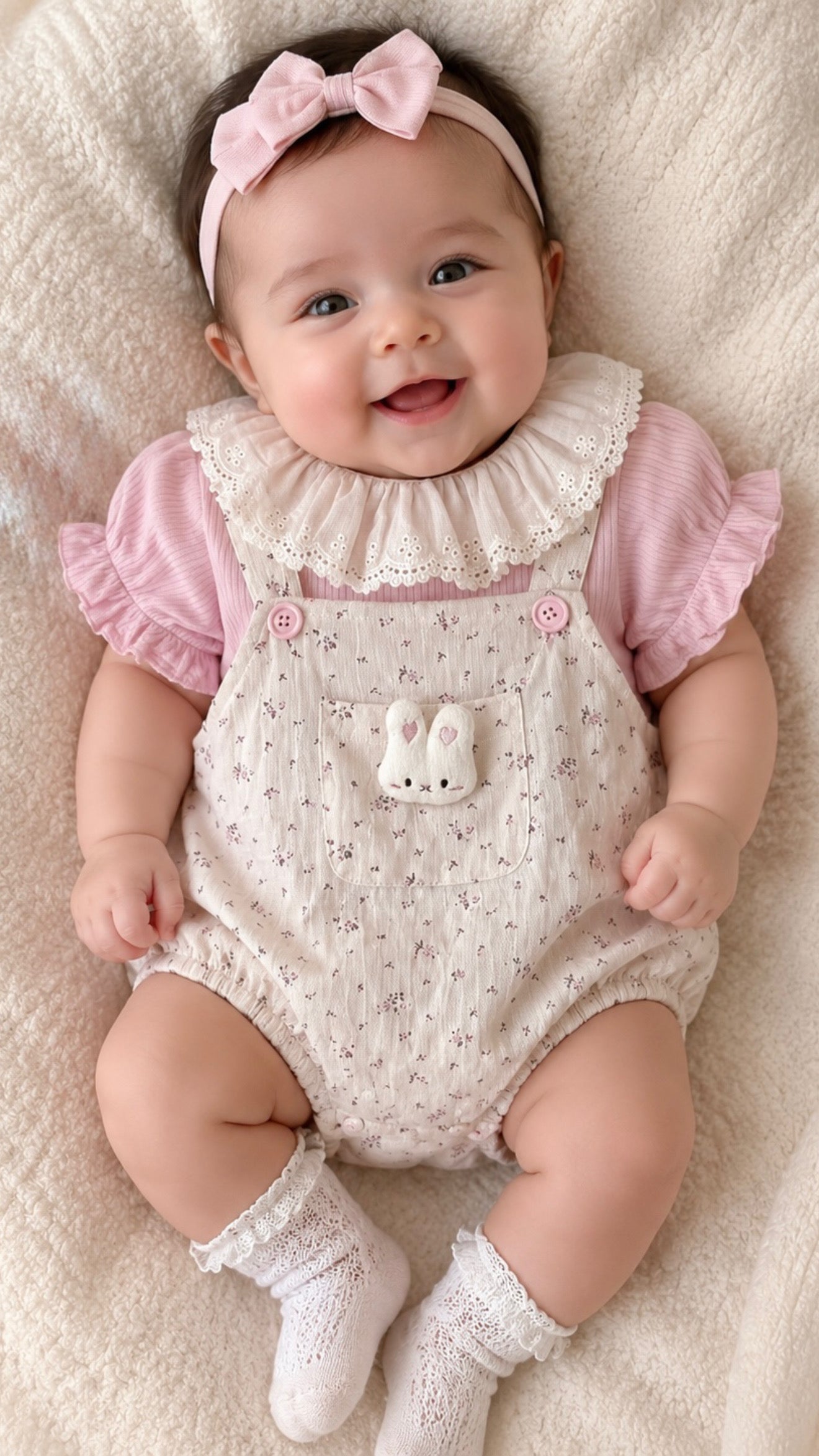 Soft & Breathable - Baby Girl Floral Romper Set with Peter Pan Collar Pink Ribbed Top
