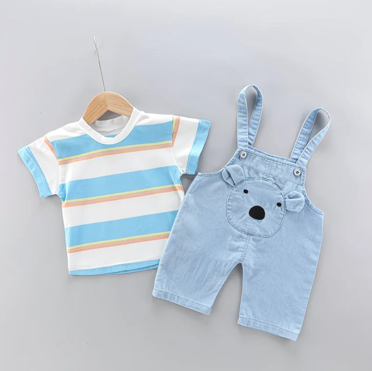 Soft & Breathable - Baby & Toddler - Cute Bear Dungaree Set