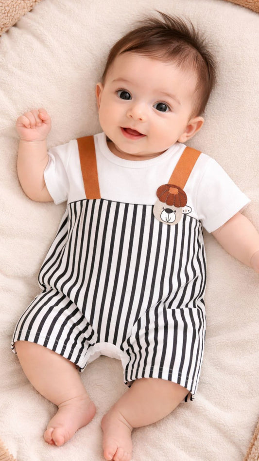 Soft & Breathable - Baby & Toddler - Elegant Stripe Suspender Romper