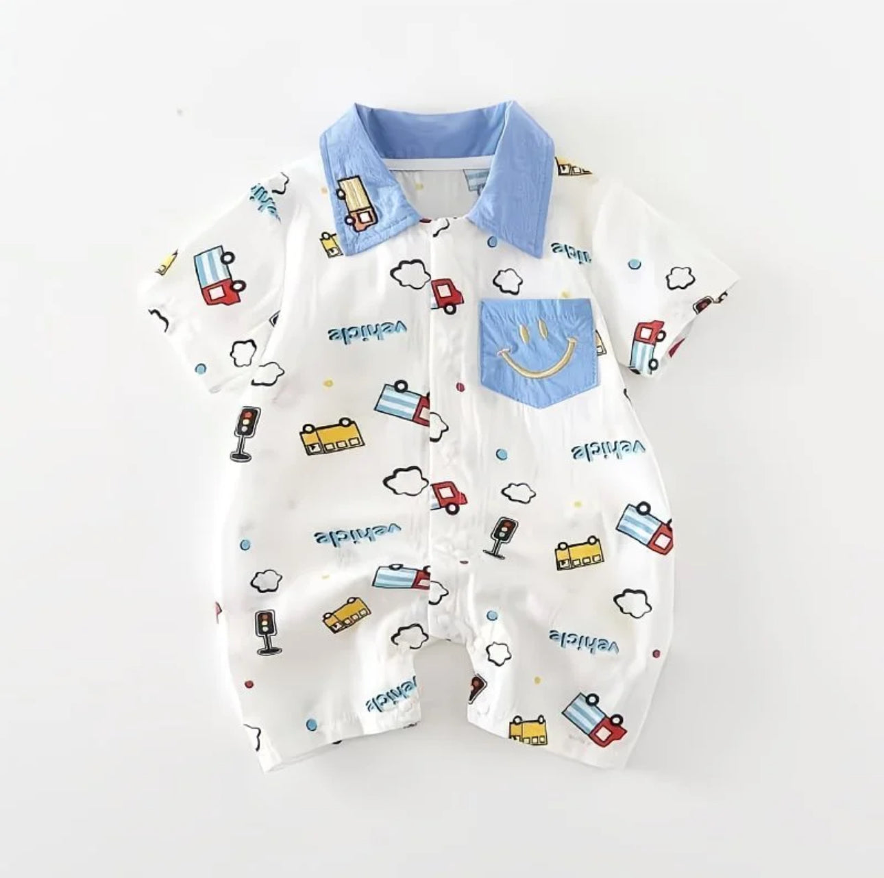 Soft & Breathable - Baby & Toddler - Traffic Print Collared Baby Romper