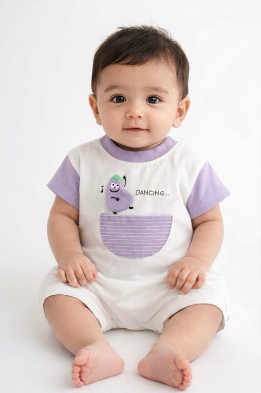 Soft & Breathable - Elegant 3D Baby Romper - Dancing Brinjal